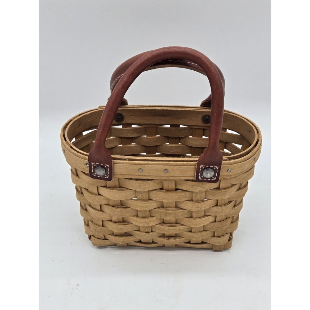 Longaberger 2003 Small Basket Double Leather Handles Handwoven Dresden Ohio USA